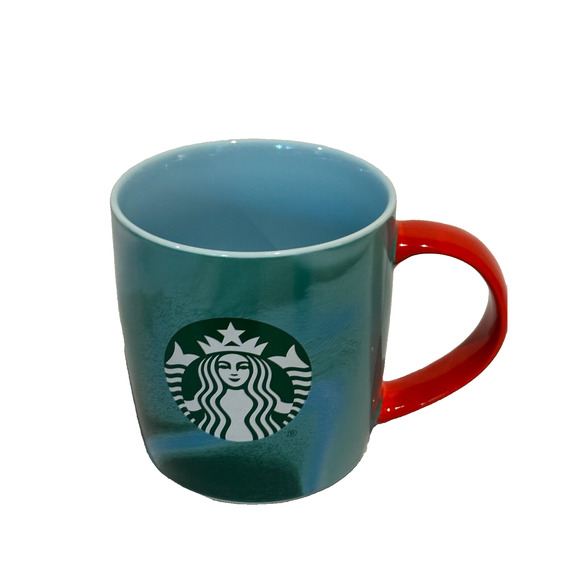 New Starbucks 2024 Christmas Green Marbled Coffee Mug 11 ozRed Handle Collector - Picture 1 of 7